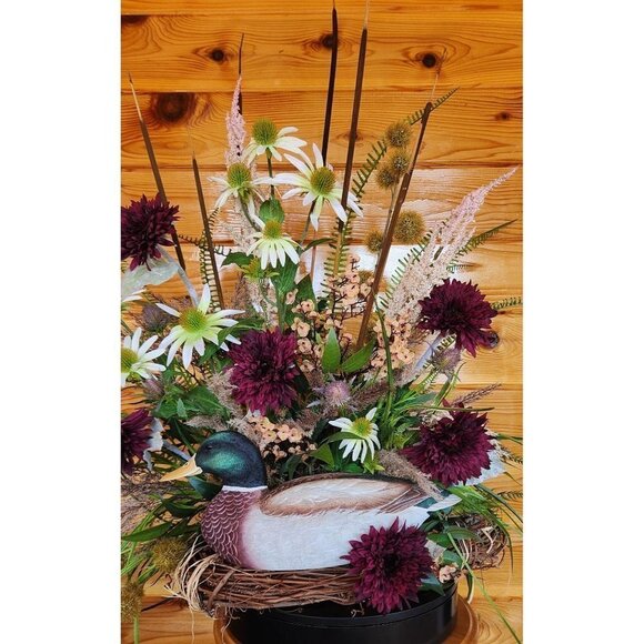 MALLARD DUCK FLORAL Arrangement large floral great entryway or mantel. - Picture 7 of 7